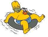 Homer in einem Rettungsring genüsslich dösend